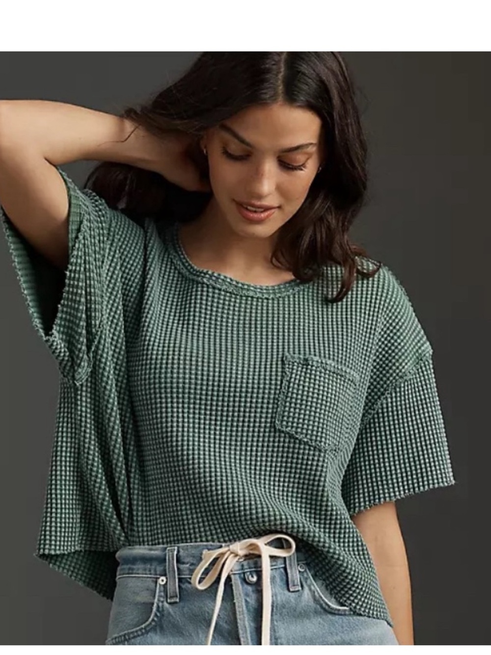 Anthropologie Pilcro Short-Sleeve Waffle Tee Dark Turquoise size M